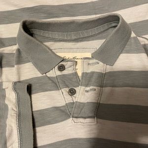 EDDIE BAUER CLASSIC COTTON SLUB FADED BLUE GRAY BLOCK STRIPED POLO MEN SMALL